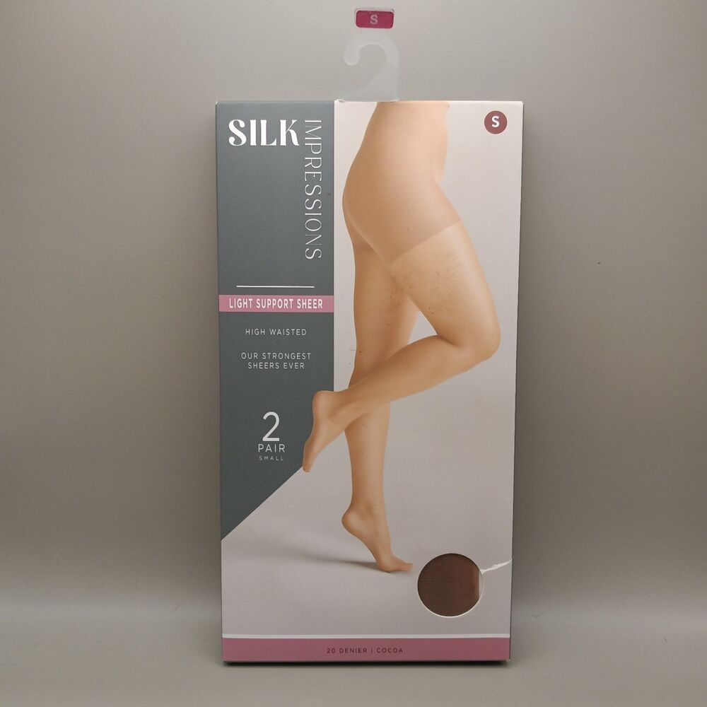 Silk Impressions Pantyhose 2 Pair Sm Light Support Sheer High Waisted 20 Denier